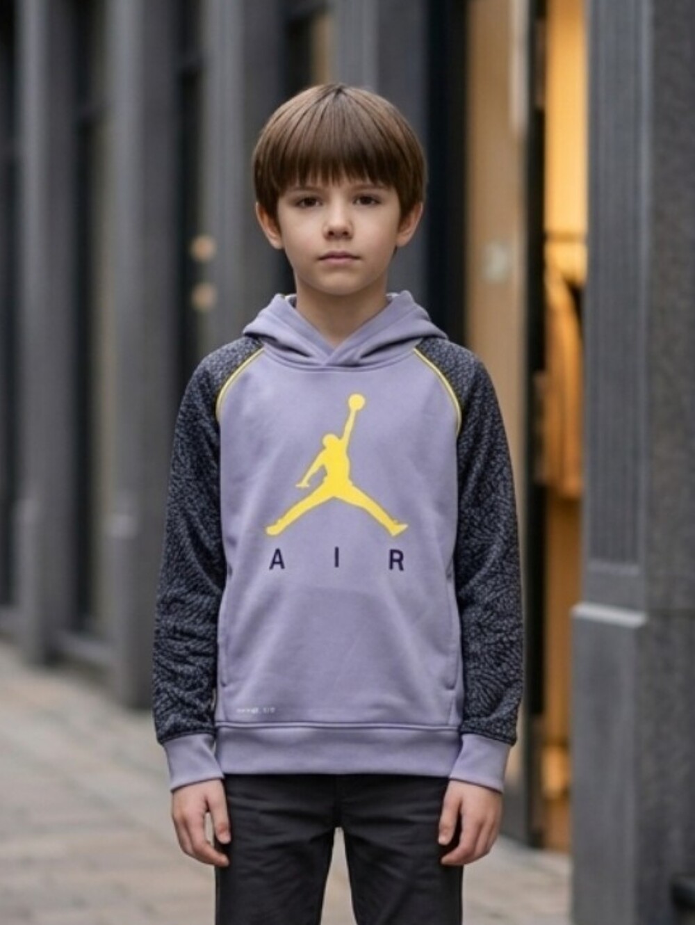 Jordan Therma-Fit Hoodie with Yellow Jumpman and Black/CharcoalPatterned Sleeves